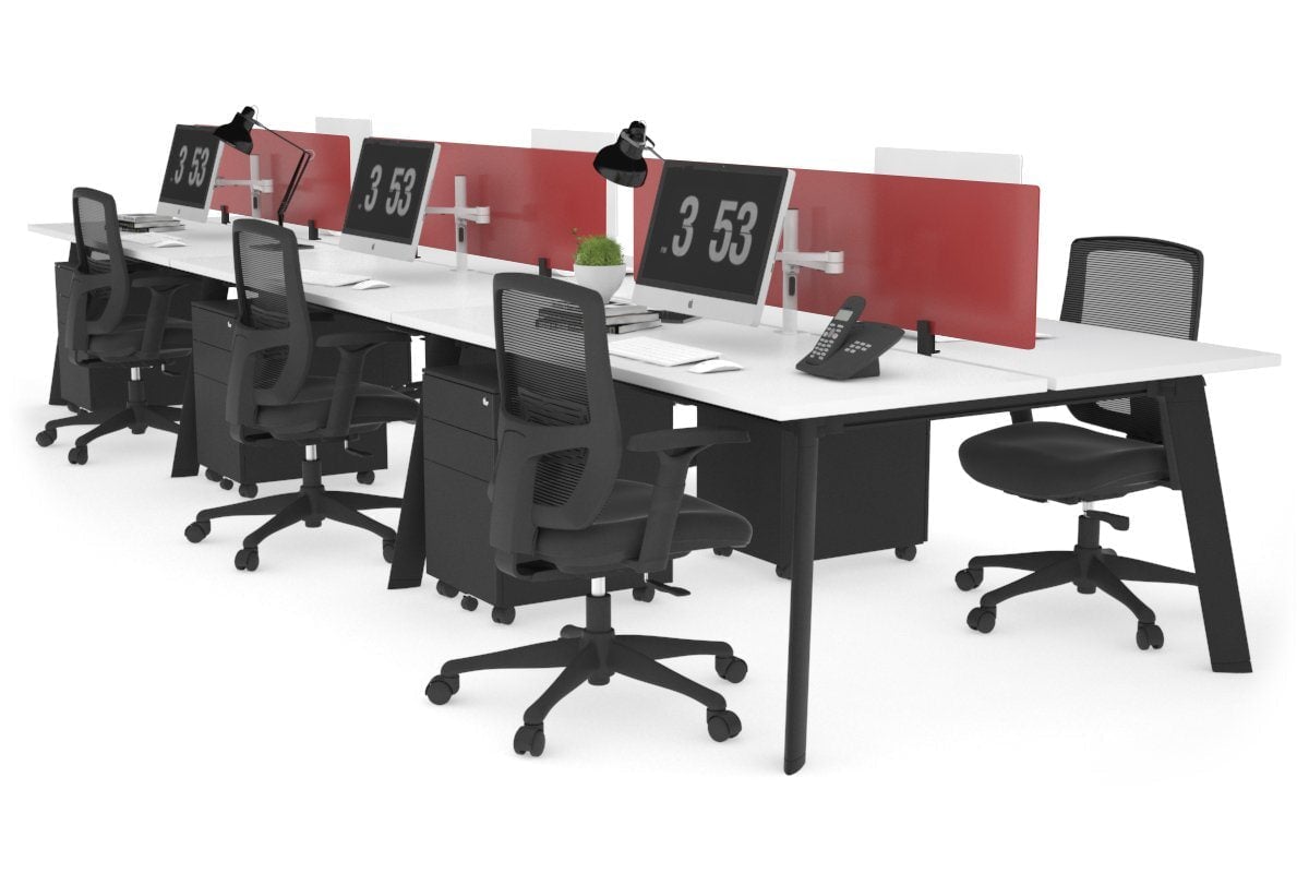 6-Person Workstation with Black Frame - 1400L x 700W Office Desk for Team Collaboration & Open Workspaces