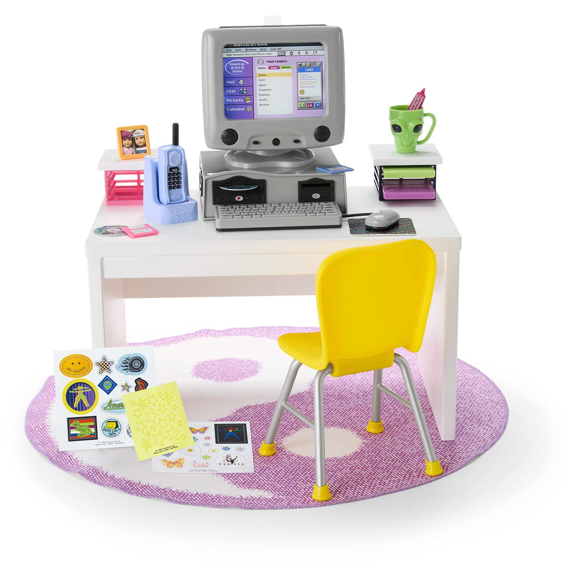 Isabel & Nicki Computer & Desk Set for 18 Inch Dolls - Perfect for American Girl Dolls & Historical Character Play - Ideal for Pretend Office, School & Tea Party Scenes
