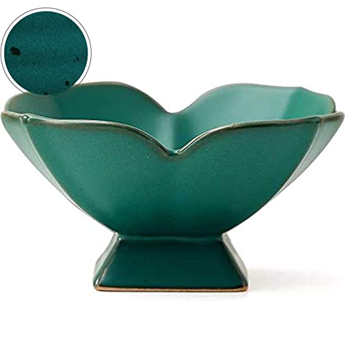 Ceramic Pedestal Fruit Bowl - Elegant Home Decor Serving Stand for Desserts, Snacks & Centerpieces - Green Kitchen Counter & Table Display Holder for Parties & Dining Decorations
