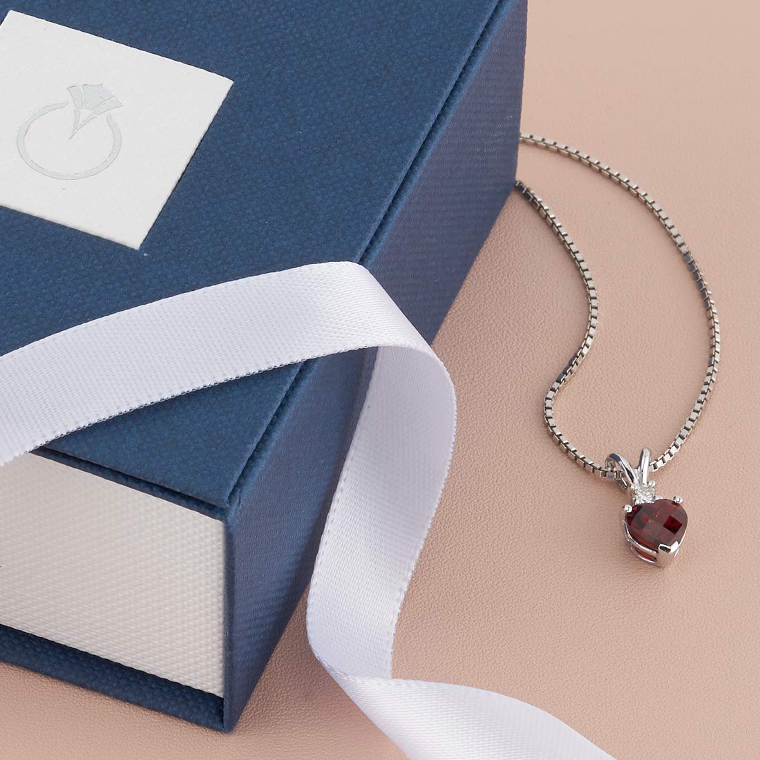 14K White Gold Genuine Garnet and Diamond Heart Pendant Necklace for Women - 1.35 Carats with 18 Inch Chain - Valentine's Day Gift for Her, Wife, Sister - Perfect for Anniversaries, Birthdays & Romantic Occasions