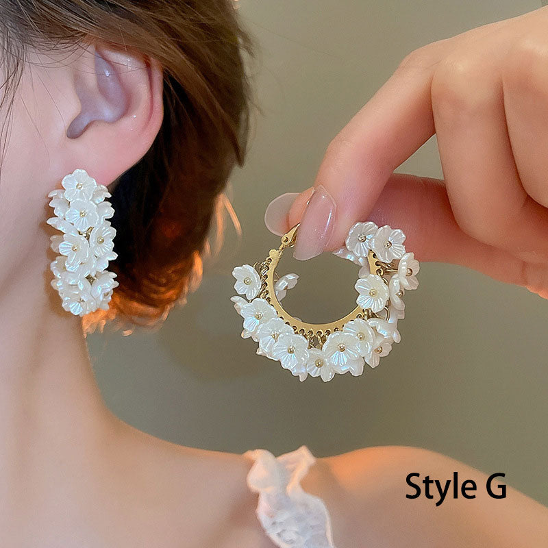 Crystal Pearl Dangle Drop Earrings with Shell Flower Ball Hoop - Elegant Boho Jewelry for Women, Perfect for Weddings, Parties & Date Nights