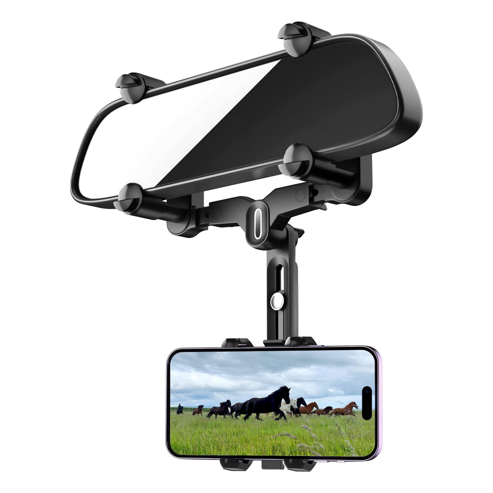 Rotatable Car Phone Mount for iPhone Samsung - Rear View Mirror Holder for 4-7IN Phones, Perfect for GPS Navigation