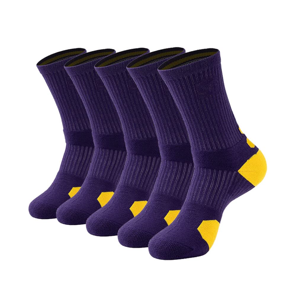 Elite Basketball Socks 5 Pack - Compression Athletic Crew Socks for Men & Women - Moisture Wicking Sports Socks for Basketball, Running, Gym Workouts & Active Lifestyle