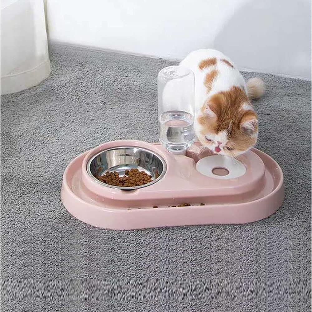 Elevated Double Pet Bowls with Automatic Water Dispenser - Detachable Stainless Steel No-Spill Dog & Cat Feeder for Small/Medium Pets - Perfect for Home, Travel, and Outdoor Use with Puppies, Kittens & Rabbits