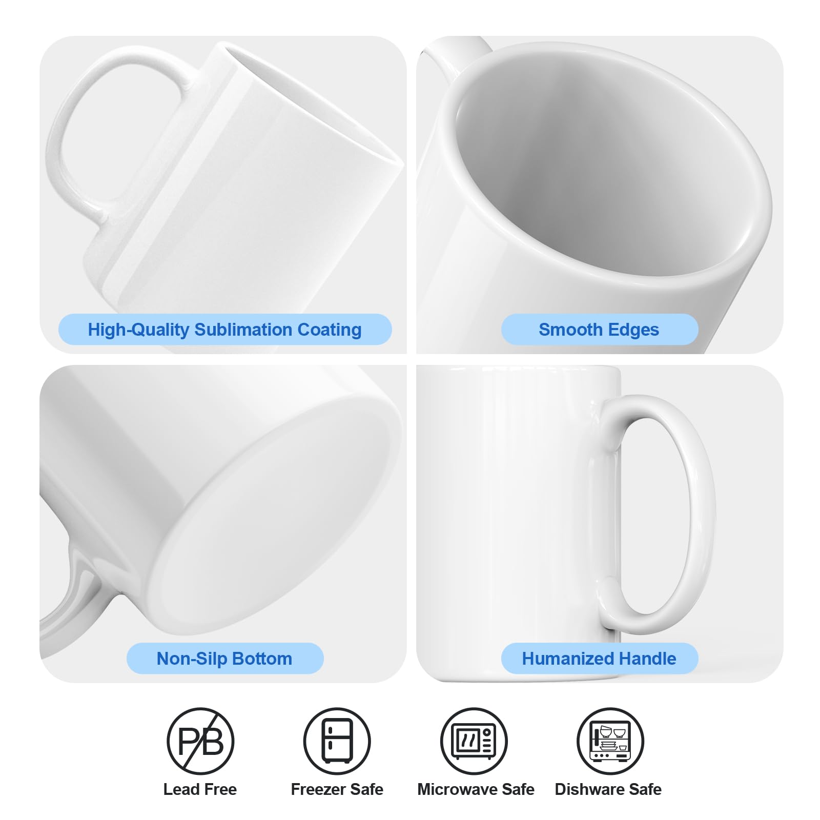11oz Sublimation Mugs 12-Pack - White Ceramic Blank Coffee Cups for Photo Printing | Bulk Sublimation Supplies with Heat Tape & Transfer Paper | Perfect for DIY Crafts, Personalized Gifts & Small Business Promotions