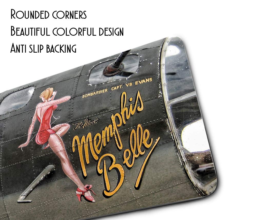 Vintage WWII Memphis Belle Nose Art Mouse Pad - Non-Slip Rubber Base Gaming Mousepad for PC, Laptop, Notebook & Office Desk - Perfect for Gamers, Graphic Designers & Aviation Enthusiasts