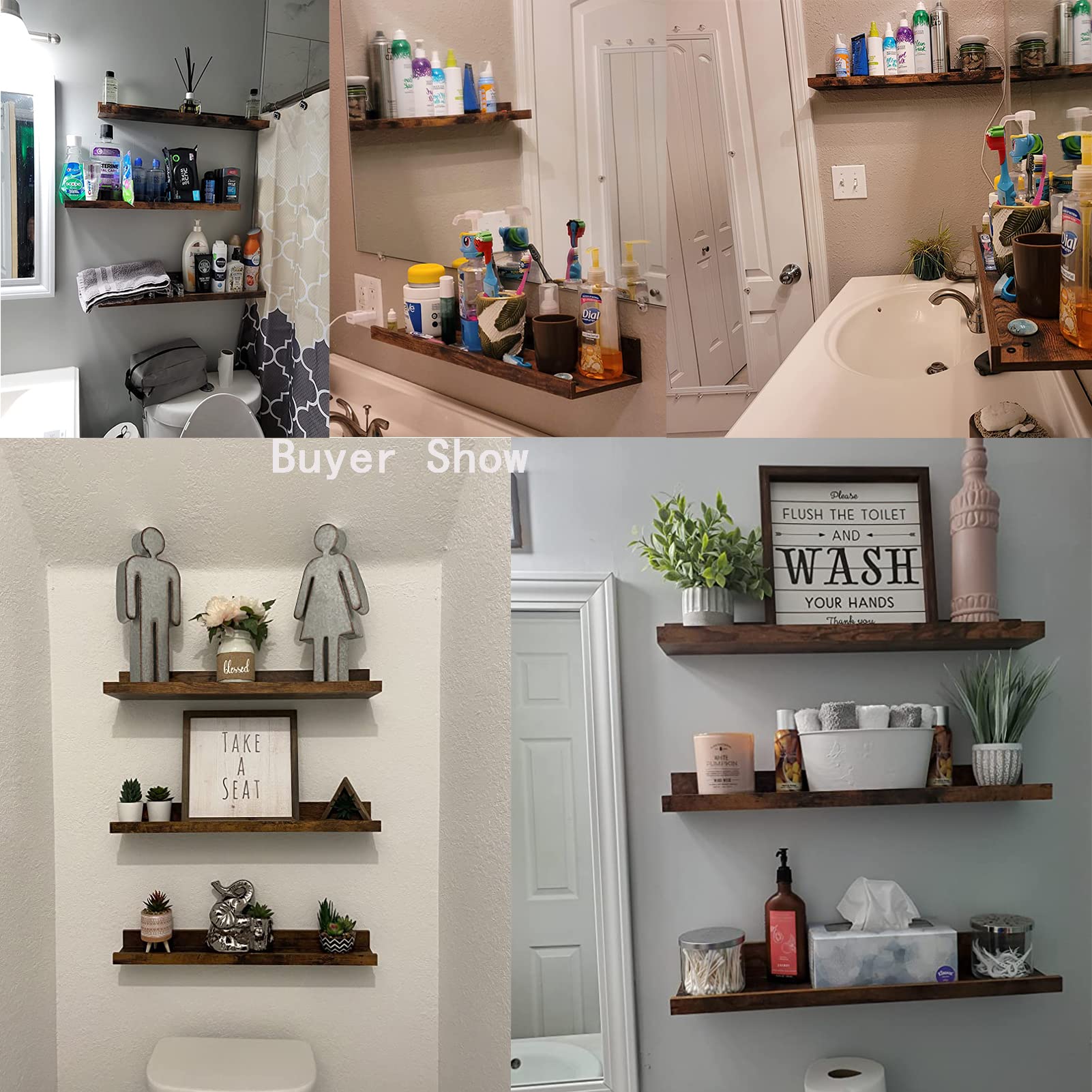 Giftgarden 24 Inch Floating Shelves Set of 3 - Rustic Wood Wall Mounted Shelves for Bedroom, Living Room, Bathroom & Kitchen Decor - 3 Different Sizes - Perfect for Displaying Photos, Books & Home Decor