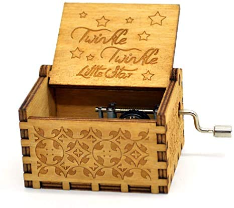 Twinkle Little Star Hand Crank Wooden Music Box - Classic Nursery Melody Gift for Baby Showers, Birthdays & Christmas Decor (Natural Wood, Timeless Design)