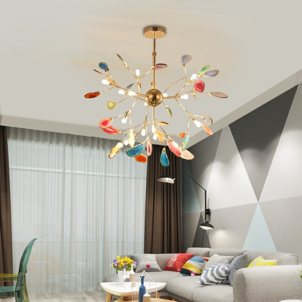 Agate Flake Chandelier - Elegant Natural Stone Crystal Ceiling Light Fixture for Dining Room, Living Room, Bedroom Decor | Modern Luxury Home Lighting
