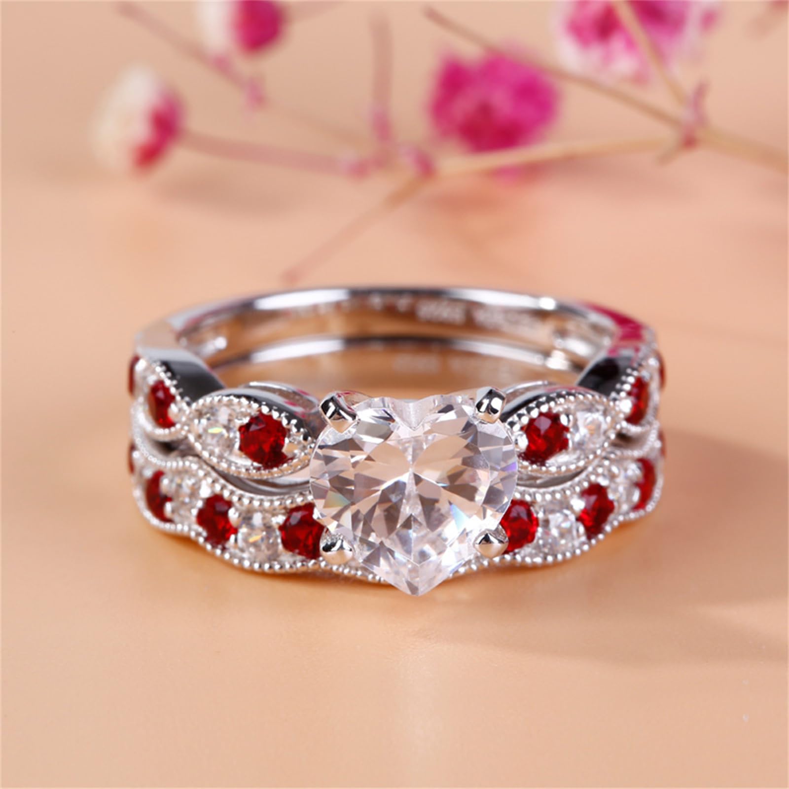 Jeulia 3 Carat CZ Solitaire Engagement Ring Set - Sterling Silver Halo Milgrain Heart Cut Bridal Rings for Women | Perfect for Wedding, Anniversary, Promise & Proposal Gifts