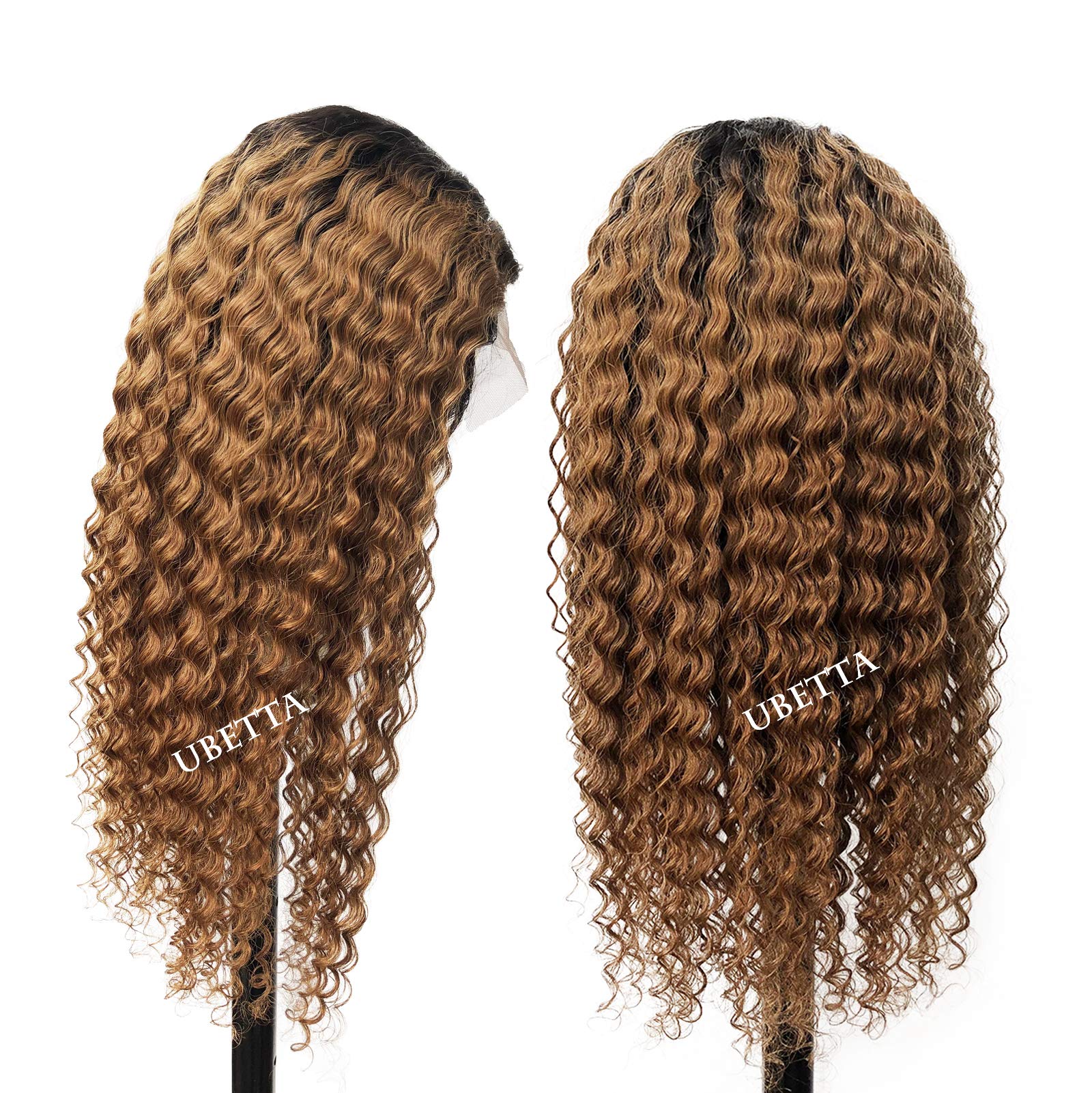 Ombre Brown Lace Front Human Hair Wigs for Black Women - Black Roots to Auburn Brown 2 Tone Deep Curly Lace Wig, Pre Plucked 13x1x6 Middle Part Hand Tied, 18 Inch 150% Density - Perfect for Daily Wear, Parties & Special Occasions