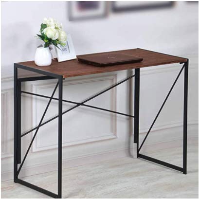 Modern Industrial Writing Computer Desk - Foldable Laptop Table for Home Office, Study & Workspace | Brown Desktop with Black Metal Frame | Perfect for Small Spaces, Dorm Rooms & Remote Work