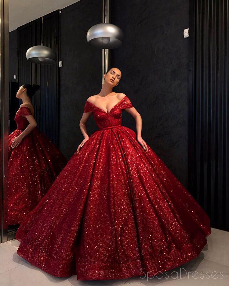 Sparkly Red Off-Shoulder Ball Gown Long Prom Evening Dress - Custom Sweet 16 Dresses for Women - Perfect for Prom Night, Homecoming, Quinceañera & Formal Events