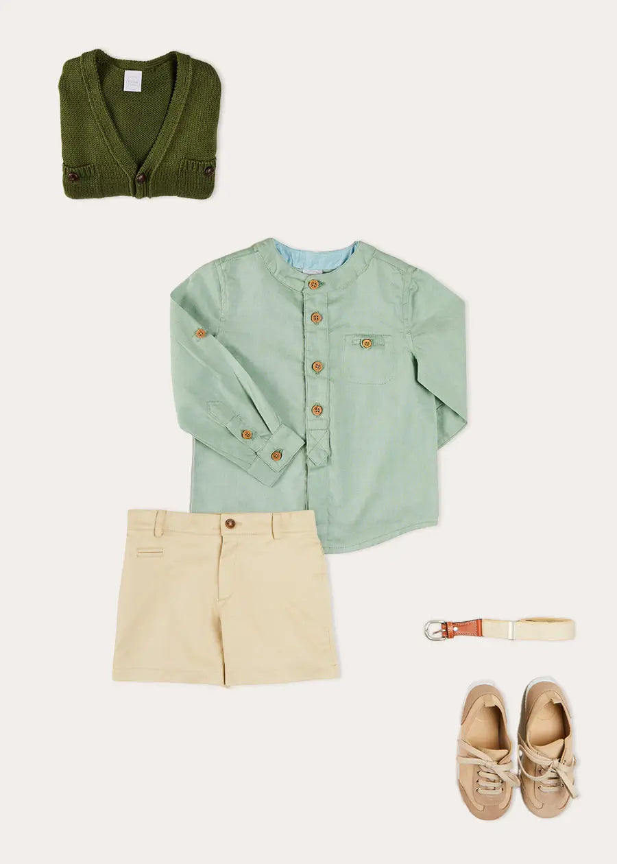 Stylish Green Linen Shorts for Boys - Trendy Summer Outfit for Casual Wear & Outdoor Activities