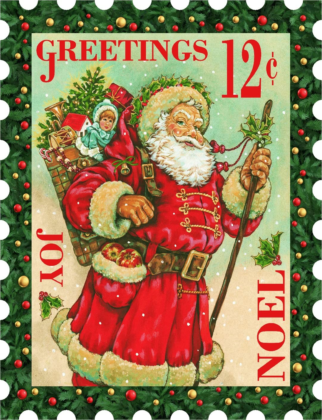 Premium Wooden Christmas Jigsaw Puzzle for Adults - Santa Stamp Design - 351 Unique Laser-Cut Wood Pieces - Handcrafted in USA by Nautilus Puzzles - Perfect Holiday Gift & Family Activity for Christmas Decorations