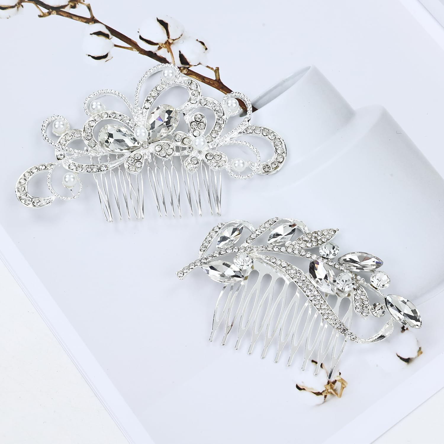 Shining Silver Rhinestone Butterfly Leaf Flower Hair Clips - 40 Pack Bridal Hair Accessories Set with U-Shaped & Twist Pins for Women, Girls, Brides & Bridesmaids - Perfect for Weddings, Prom, Parties & Special Occasions
