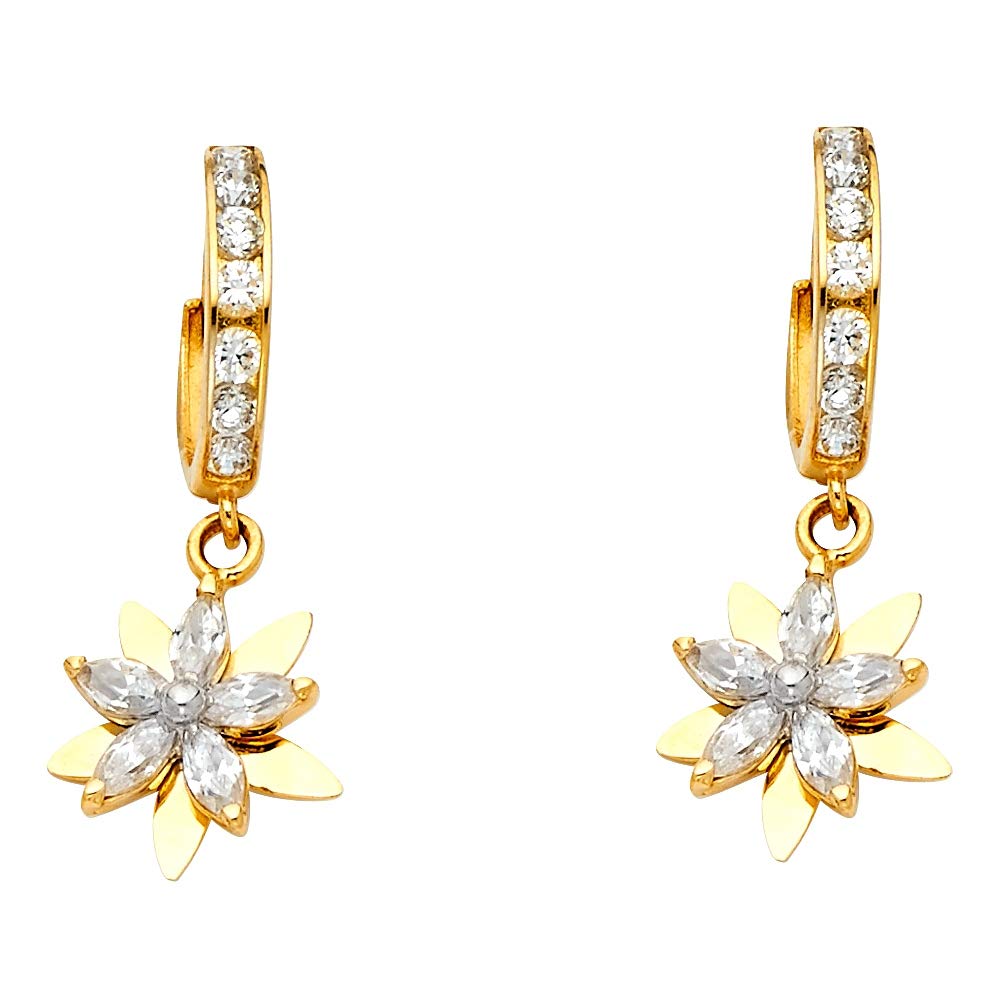 14K Yellow Gold CZ Cubic Zirconia Simulated Diamond Dangle Huggie Earrings for Women - 10x30mm Elegant Jewelry Gift for Birthday, Anniversary & Special Occasions | Perfect for Parties, Weddings & Date Nights