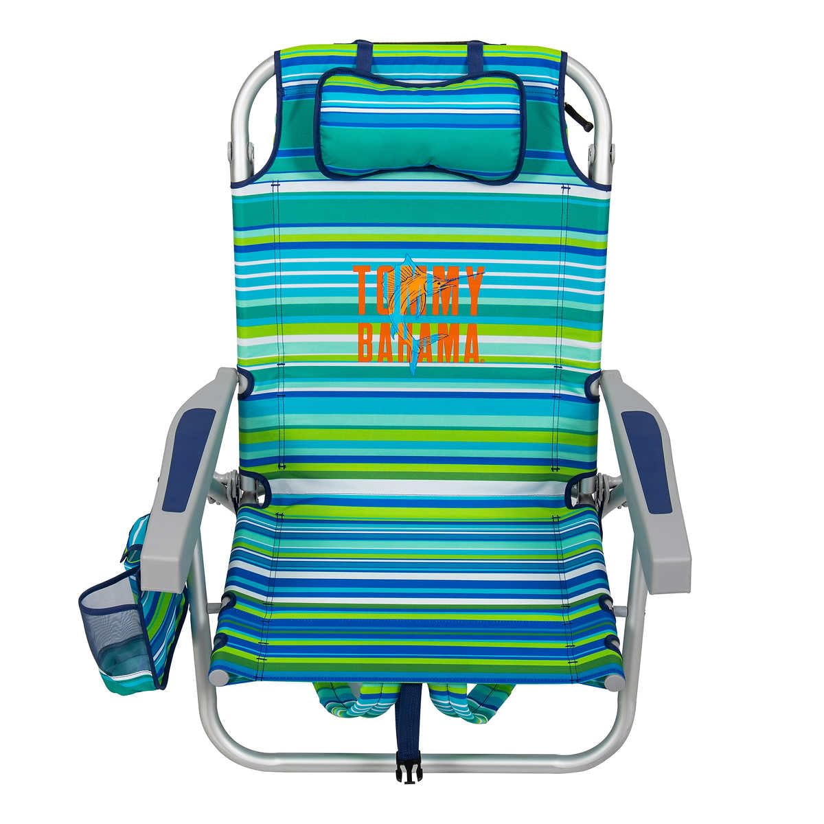Tommy Bahama 2-Pack 5-Position Adjustable Backpack Beach Chairs with Lay Flat Feature - Lightweight Portable Folding Chairs for Outdoor, Camping, Picnic & Beach (Green Stripes)