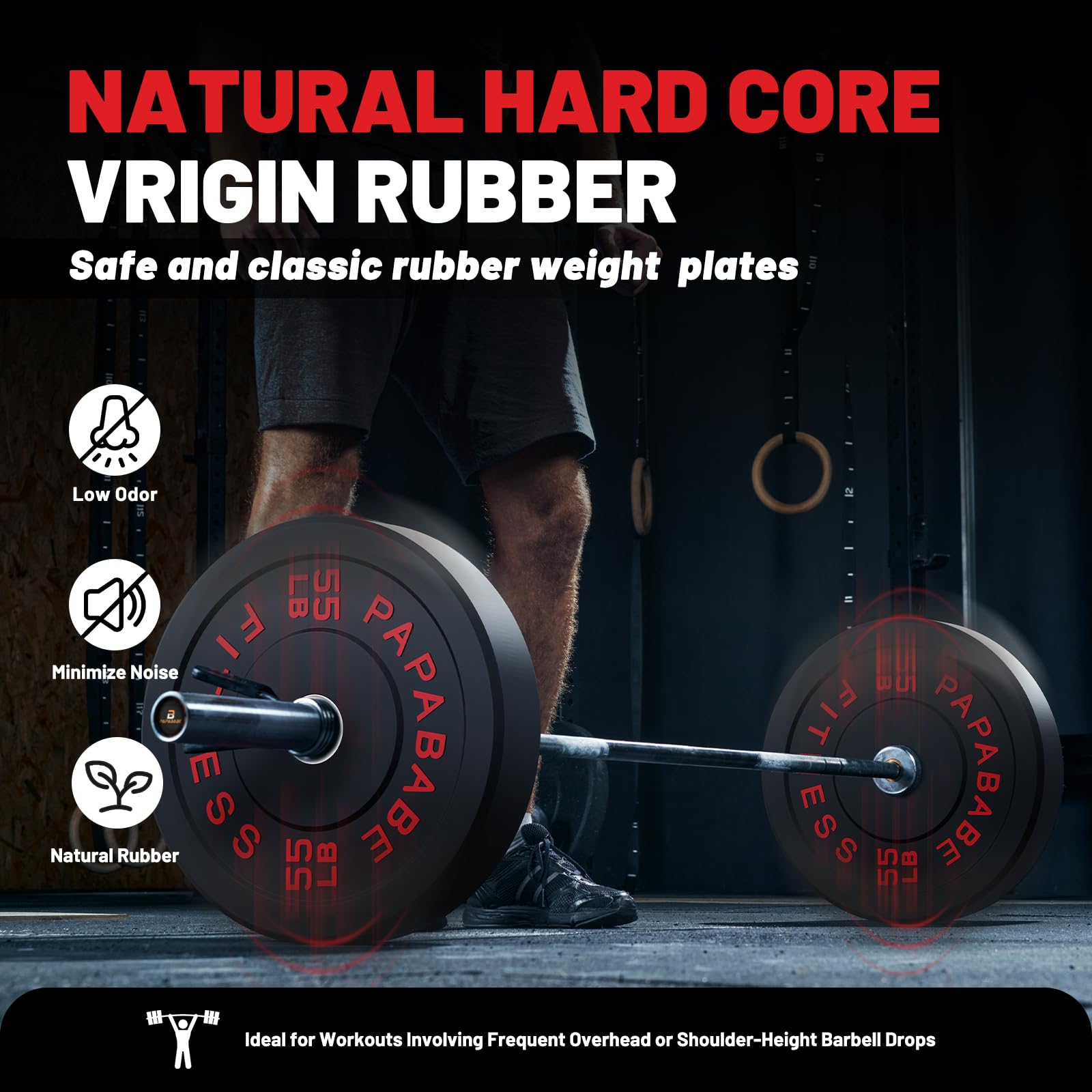 Papababe Olympic Bumper Plates 10-410lb Set - 2 Inch Steel Hub Rubber Weight Plates for CrossFit, Powerlifting & Strength Training (IWF Standard, Single/Pair/Full Sets) - Perfect for Home Gym, Commercial Fitness Centers & Weightlifting Competitions