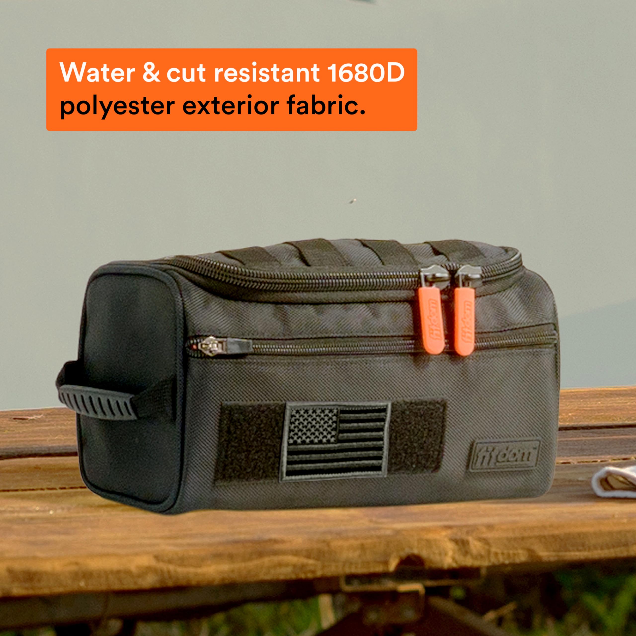Fitdom Hanging Toiletry Bag for Men - Waterproof Tactical Dopp Kit with Multiple Pockets | Perfect Travel Cosmetic Organizer for Shaving, Toothbrush, Shower Essentials | Great for Camping, Gym & Business Trips