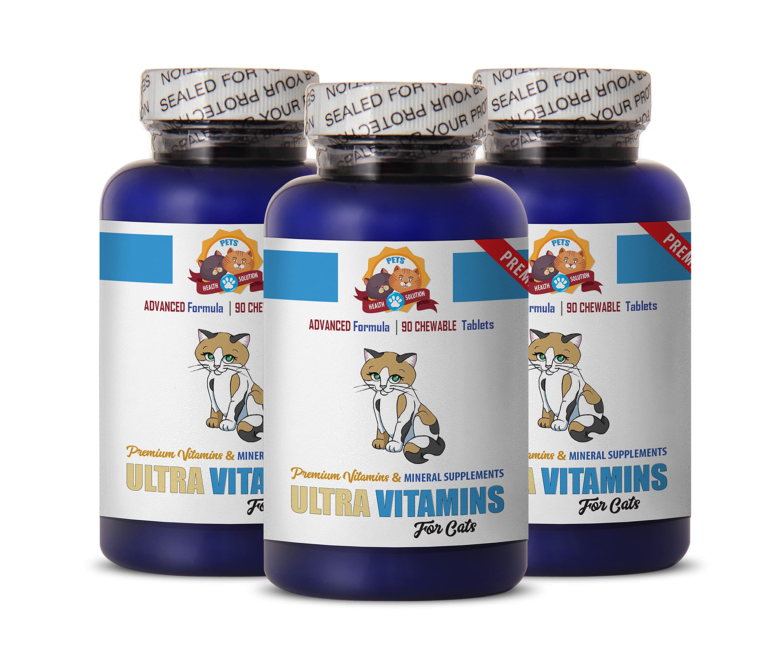 Premium Cat Wellness Vitamins & Mineral Supplement Chews with Vitamin B12 - 270 Tasty Treats (3 Bottles) for Immune Support & Healthy Coat - Perfect for Adult & Senior Cats at Home