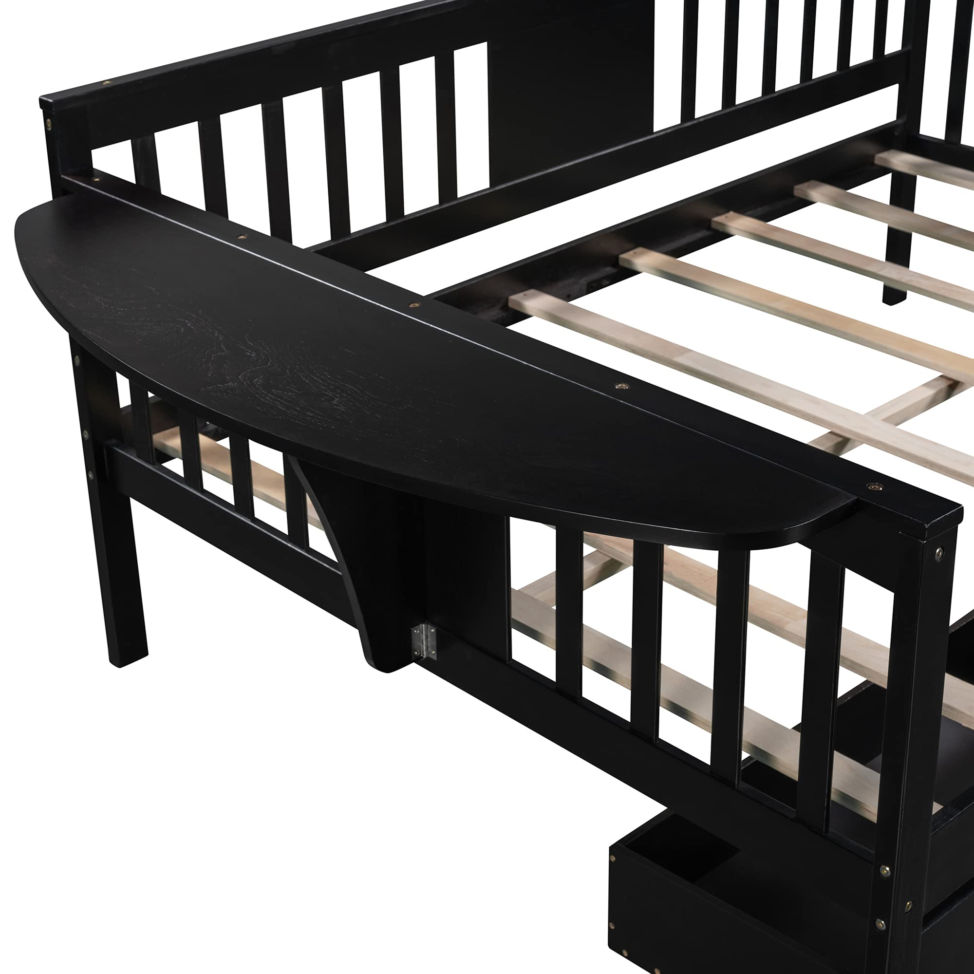 Full Size Solid Wood Daybed with 2 Storage Drawers & Side Table - No Box Spring Needed, Slat Support, Easy Assembly - Convertible Sofa Bed for Bedroom, Guest Room or Living Room (Espresso Finish) - Perfect for Small Spaces, Sleepovers & Multi-Functional Furniture Needs