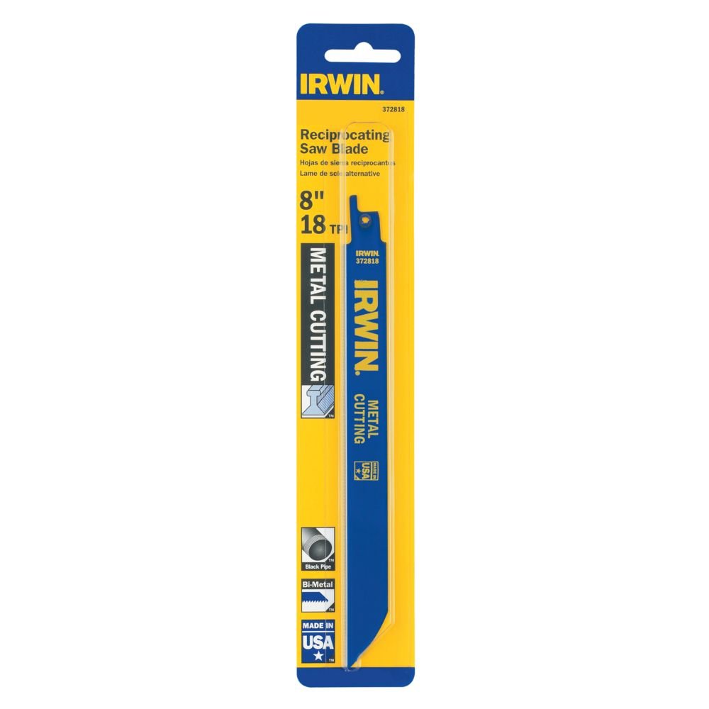 IRWIN Tools 8-Inch Metal Cutting Reciprocating Saw Blade with 18 TPI (372818) - Perfect for Demolition, Metal Pipe Cutting, and DIY Home Improvement Projects