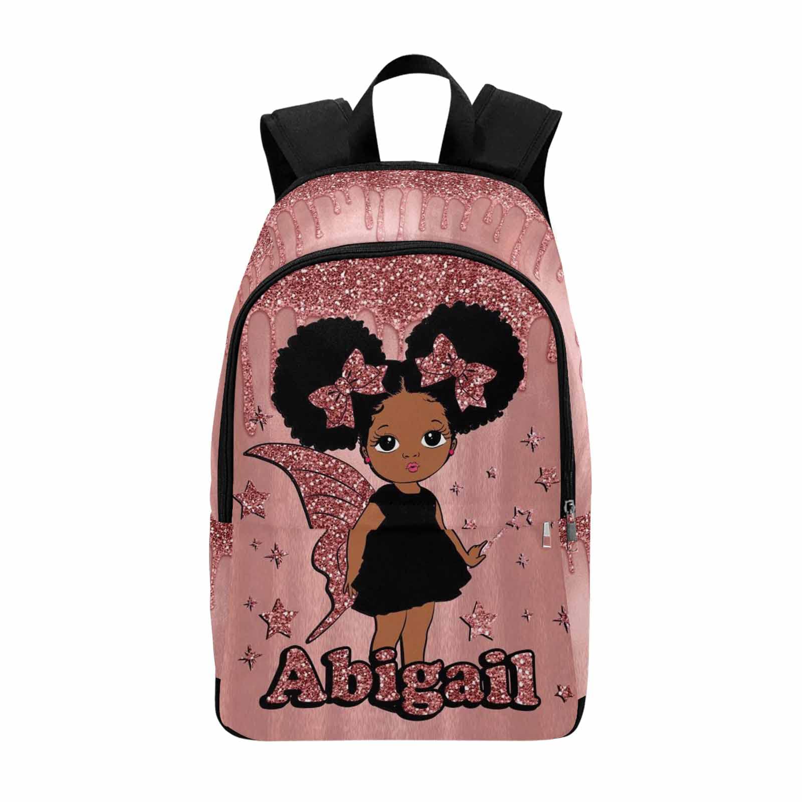 Custom Rose Gold Glitter Drips African Girl Backpack - Personalized Casual Daypack for School, Travel & Hiking - Unisex Shoulder Bag for Men & Women - Perfect for Back-to-School Gifts, Campus Life & Outdoor Adventures