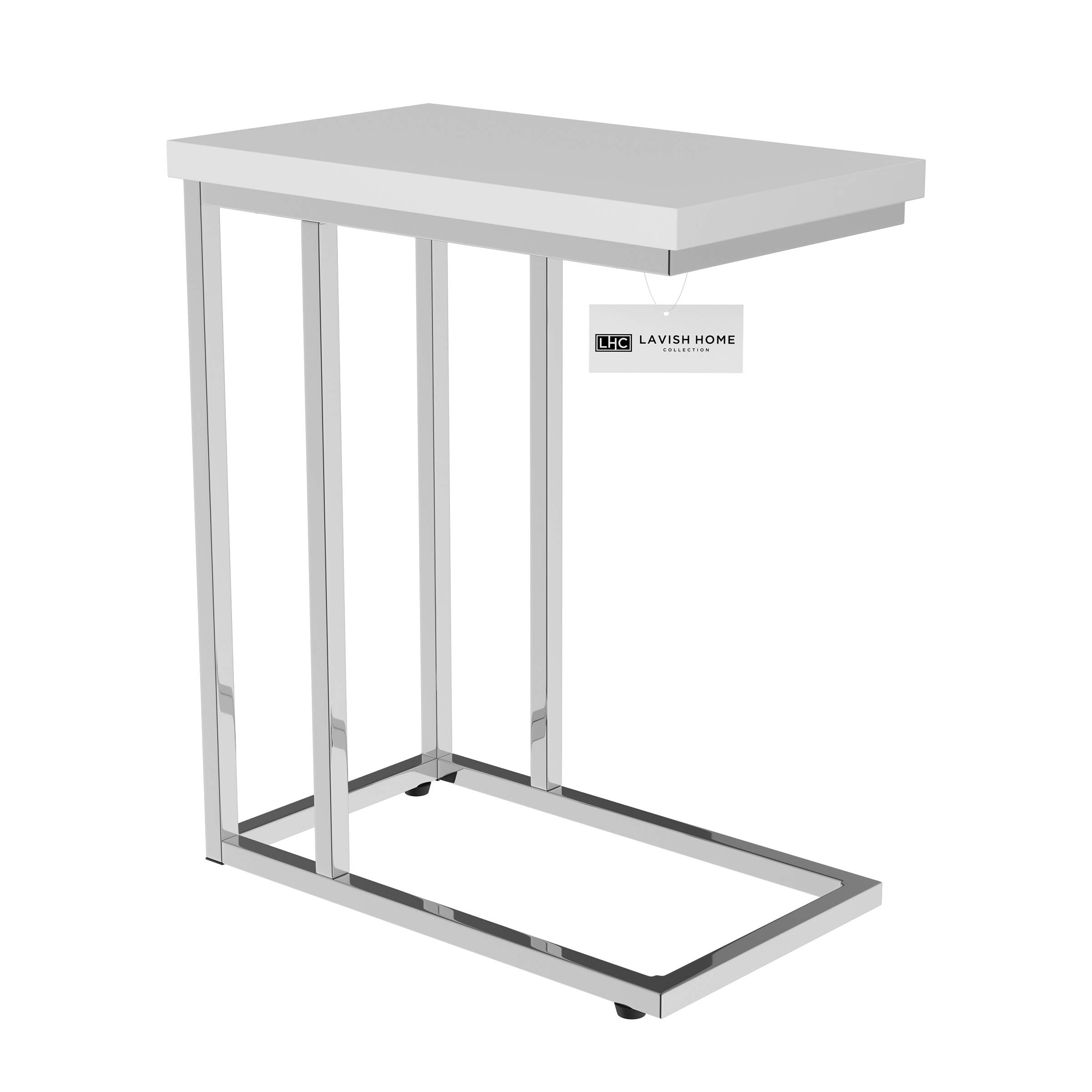 Modern C-Shaped Sofa Side Table by Lavish Home - Space Saving End Table, Laptop Tray & Bedside Nightstand - Versatile Home Office & Living Room Furniture (White)