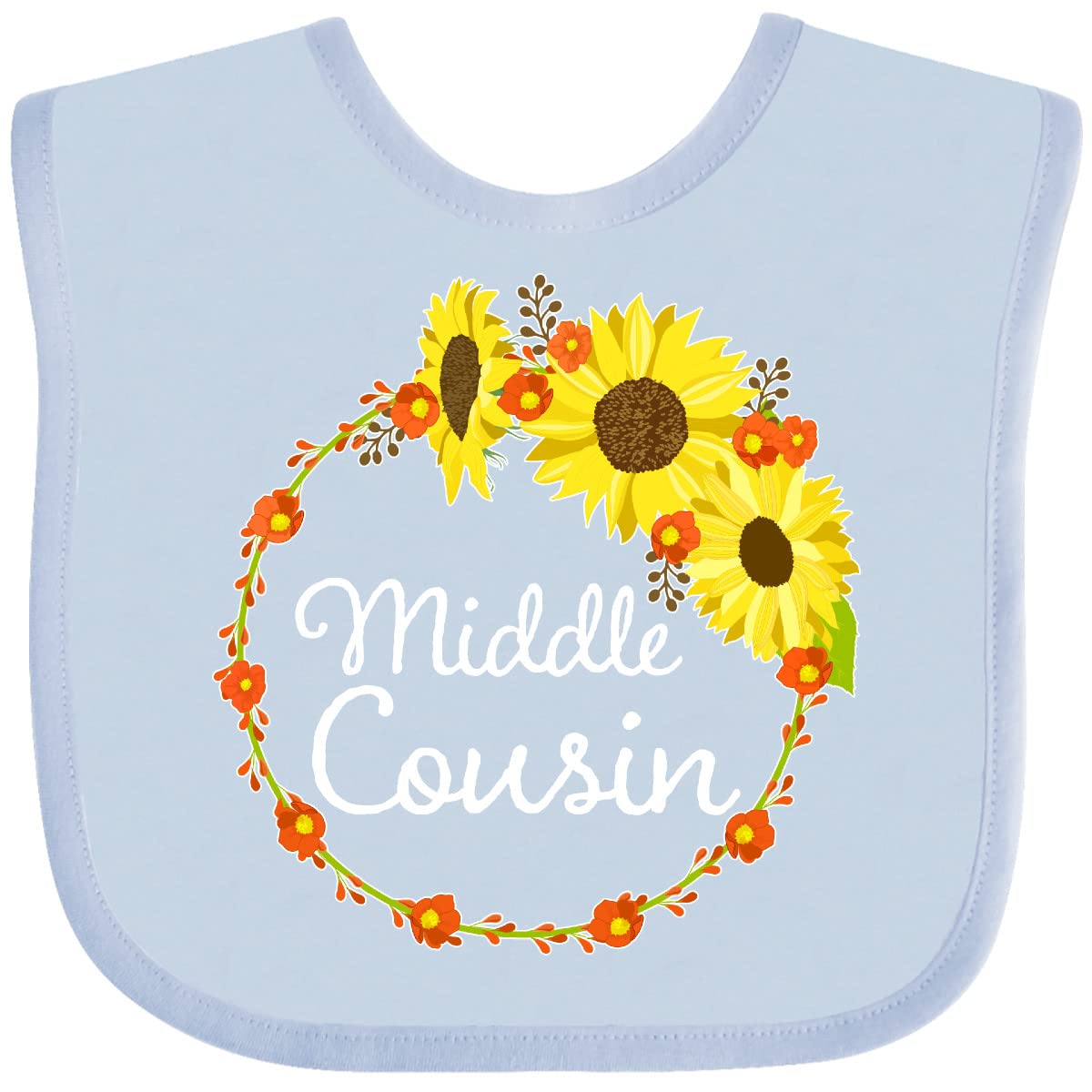 Inktastic Middle Cousin Sunflower Wreath Baby Bib - Soft Cotton Drool Bib for Infants & Toddlers - Perfect for Feeding, Teething, and Everyday Outfits
