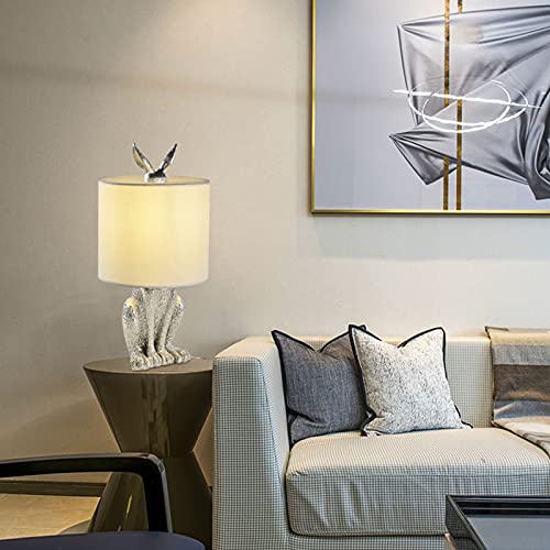 Artistic Single Bulb Night Light - White Masked Rabbit Table Lamp with Fabric Shade for Bedroom, Study, Office & Hotel - Perfect for Cozy Reading Nooks and Relaxing Nighttime Ambience