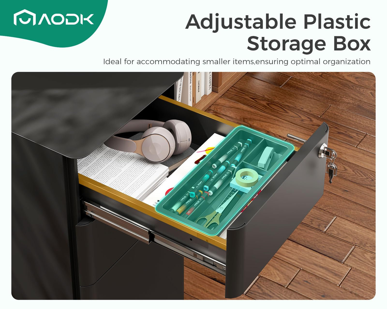 AODK 3-Drawer Rolling File Cabinet with Lock - Fully Assembled Mobile Storage for A4, Legal & Letter Files - Black - Perfect for Home Office, Small Business & Workspace Organization