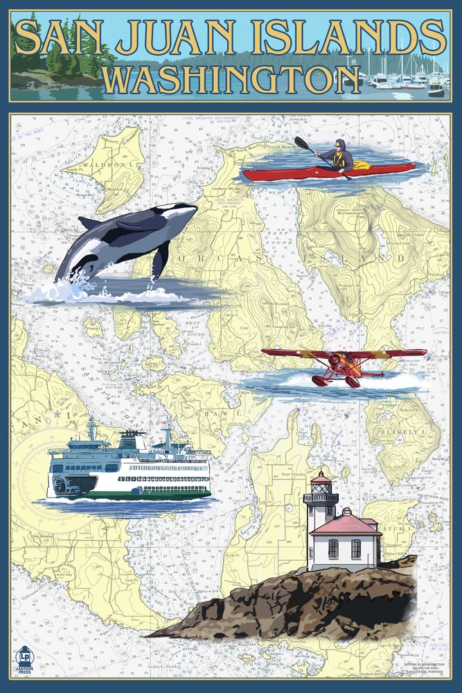 San Juan Islands Washington Nautical Chart 42141 - 24x36 Signed Print Master Art Poster | Vintage Maritime Wall Decor for Home, Office & Boat Cabin