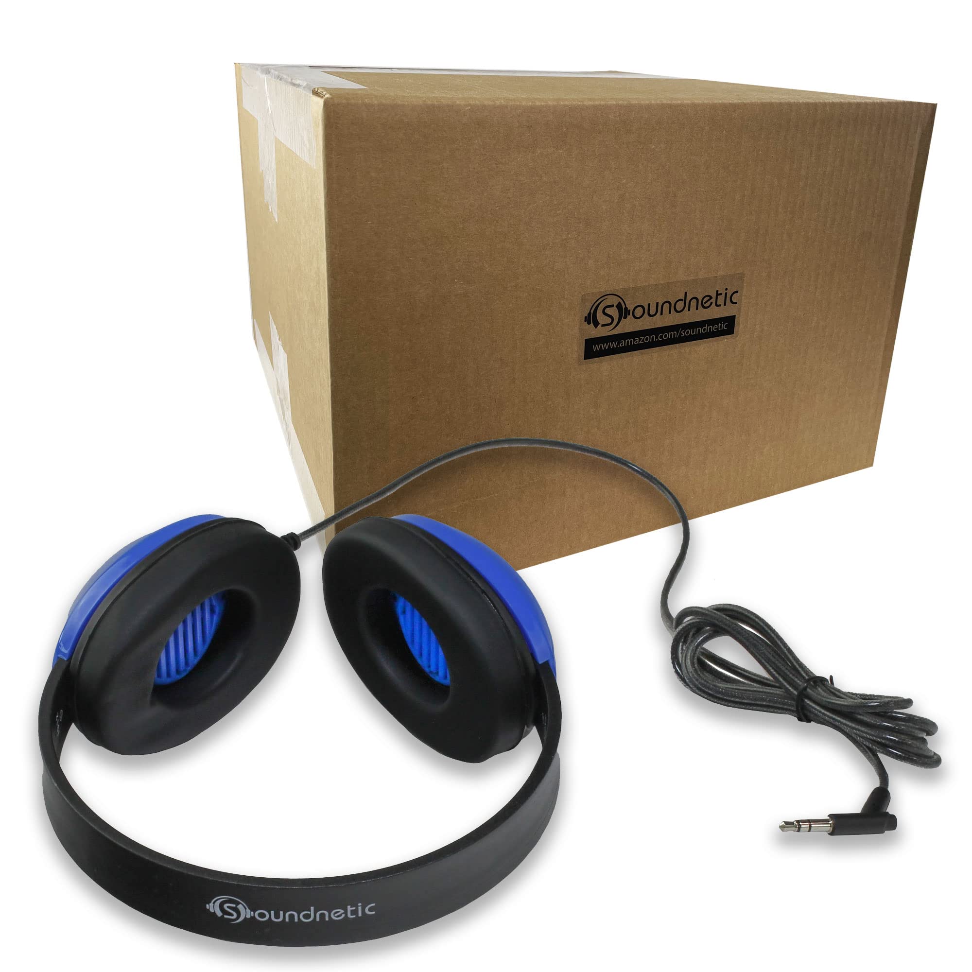 Soundnetic SN410 Over Ear Kids Stereo Headphones with Leatherette Earpads - Blue (Pack of 1, 100 Count) - Perfect for Classroom, Online Learning & Homeschooling