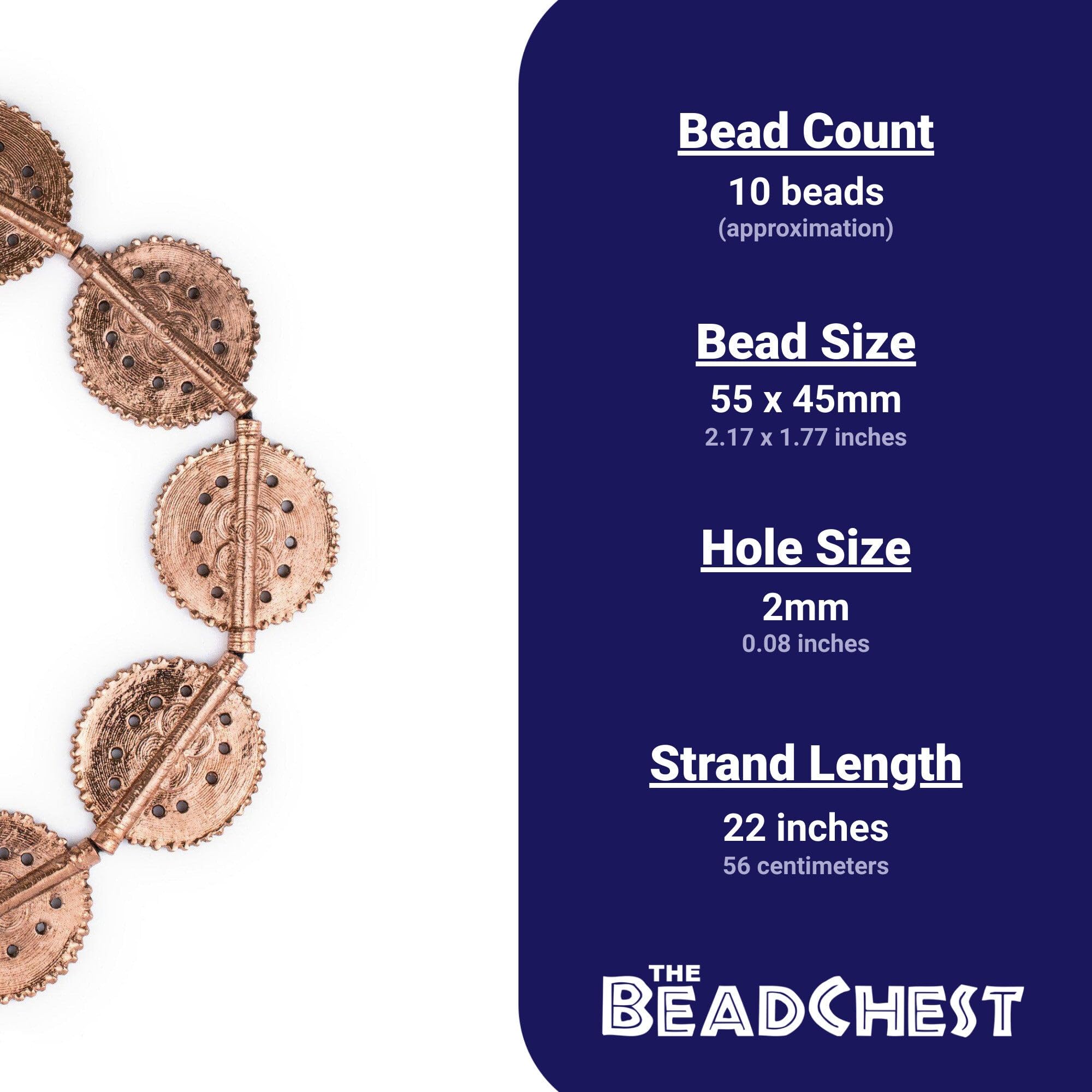 Authentic African Tribal Copper Baule Beads - Brass-Plated Flat Tabular Ivory Coast Jewelry Making Supplies for Necklaces & Bracelets | DIY Ethnic Beaded Jewelry Crafting