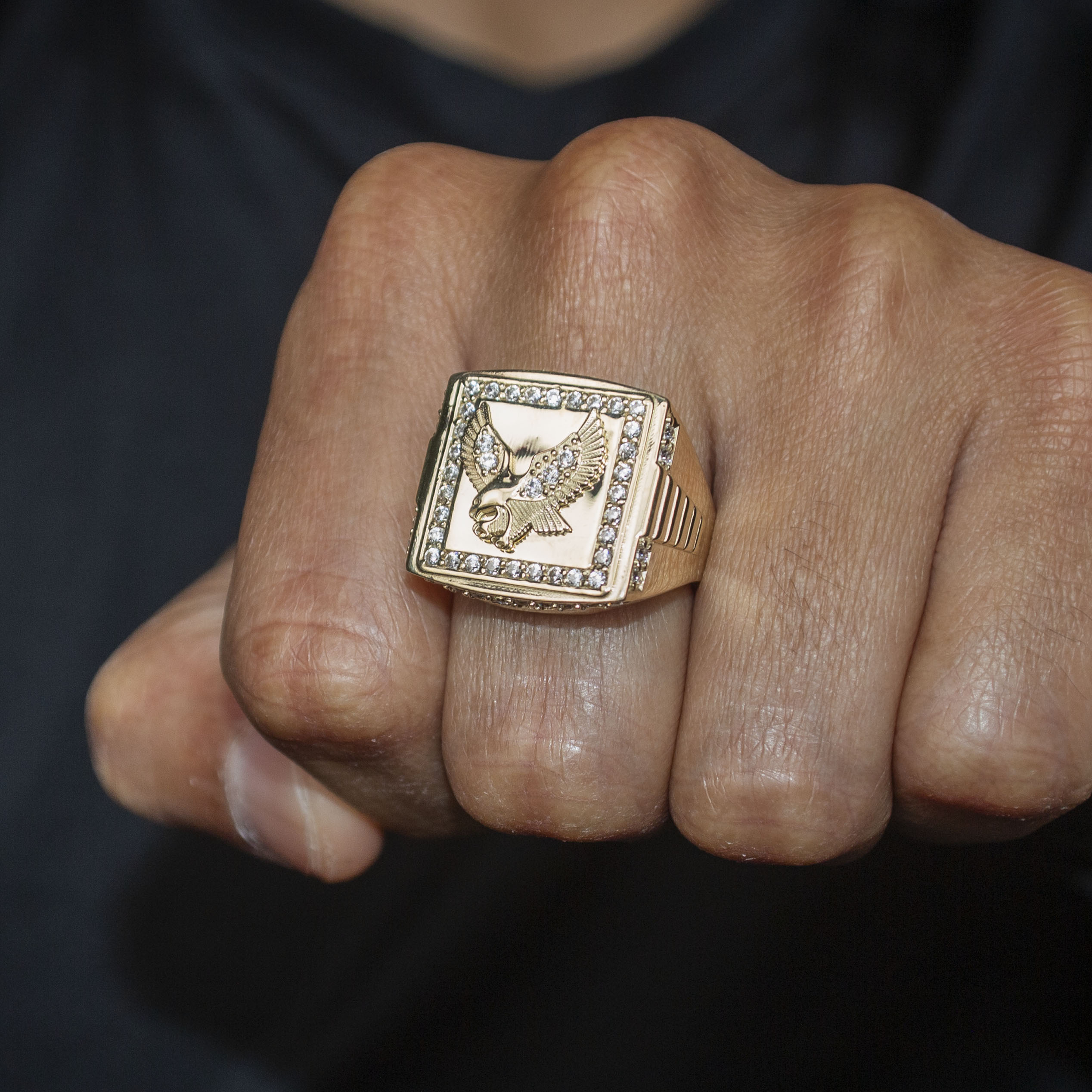 10K Gold Cubic Zirconia Eagle Ring for Men - 6 Grams Solid Gold Band - Perfect for Gifts, Weddings, and Everyday Wear