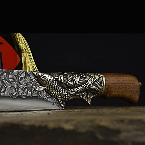 8.3 Inch Professional Boning Knife - Handmade 7Cr17 High Carbon Steel Hunting & Kitchen Cleaver - Barbecue, Fish & Meat Cutting Knife with Decorative Copper Handle - Perfect for Hunting, Camping & Home Kitchen Use