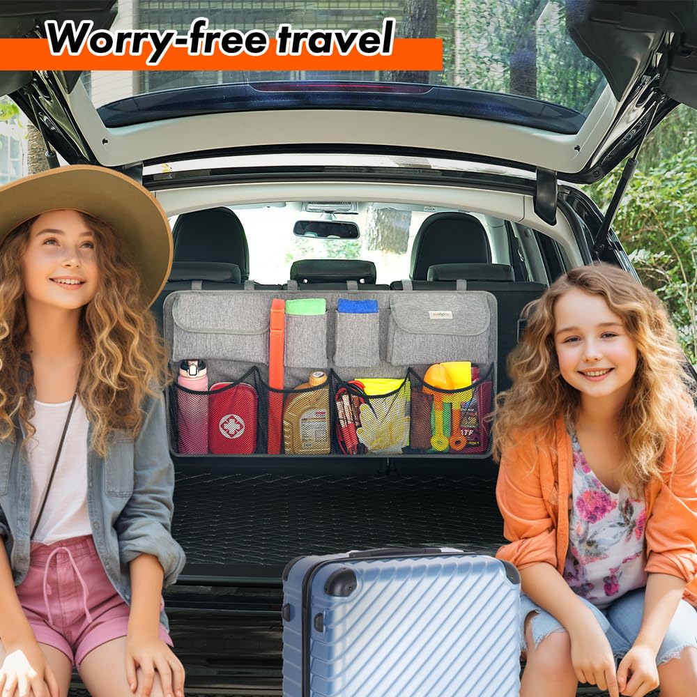 SURDOCA 3rd Gen Car Trunk Organizer - 7 Times Upgraded Super Capacity SUV Storage with Elastic Net & Lids | Space Saving Expert for Travel, Camping & Daily Commute