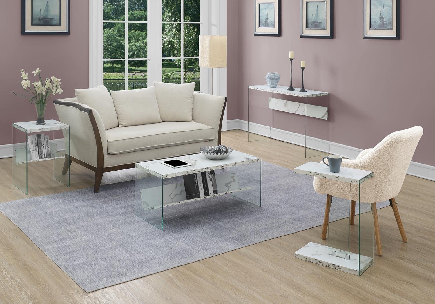 Convenience Concepts SoHo Console Table & Desk - Faux White Marble Top, Modern Entryway Furniture for Hallway, Living Room, or Home Office