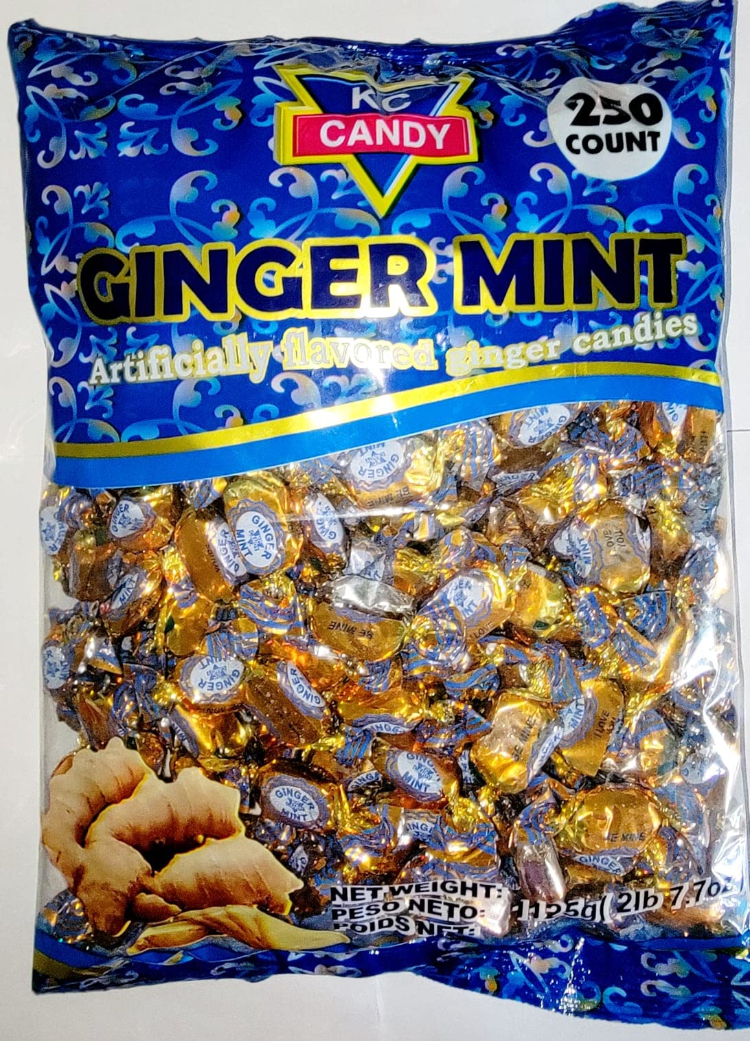 KC Ginger Mints - 2lbs 7.7oz (1125g) Bulk Pack - Natural Digestive Aid & Fresh Breath Mints - Perfect for Travel, Office & After Meals