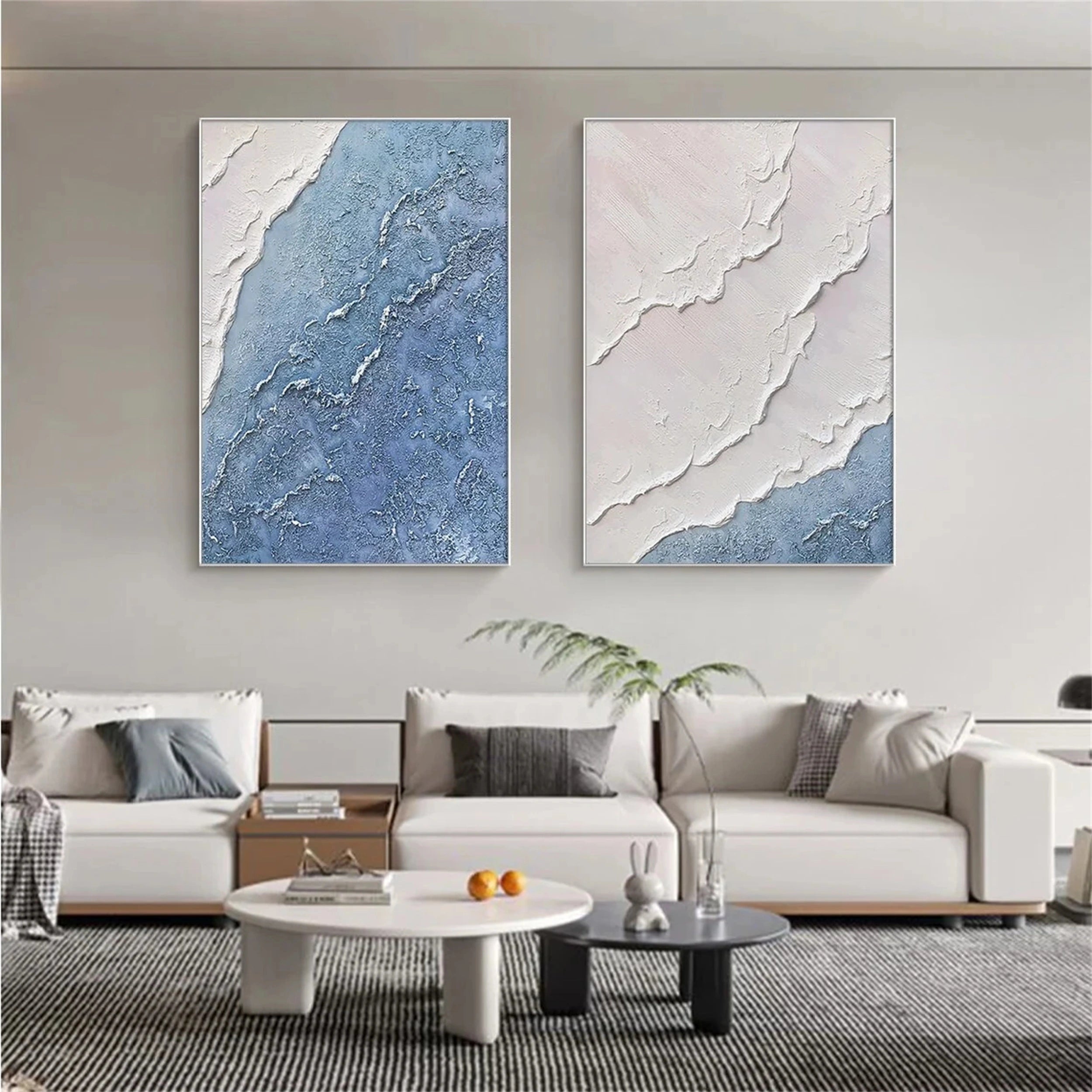Ocean and Sky Wall Art Set of 2 - Modern Coastal Paintings for Living Room & Bedroom Decor | Beach Themed Home Office Artwork | Ready to Hang Canvas Prints