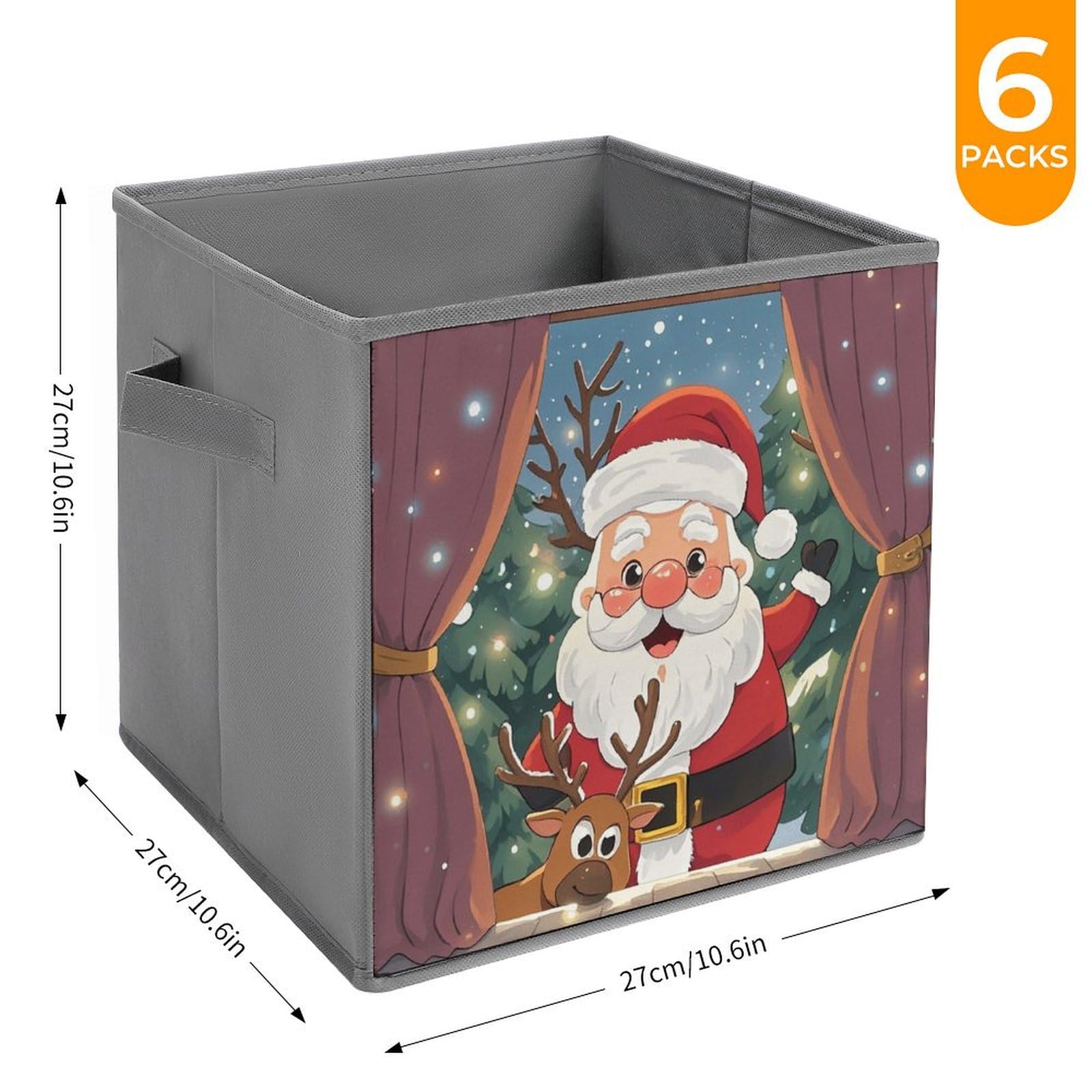 6PCS Foldable Storage Bins with Handles - Large Capacity Reindeer Peeping Printed Storage Boxes & Organizer Cubes for Playroom, Office, Home Organization | Perfect for Kids' Toys, Books & Clutter Control