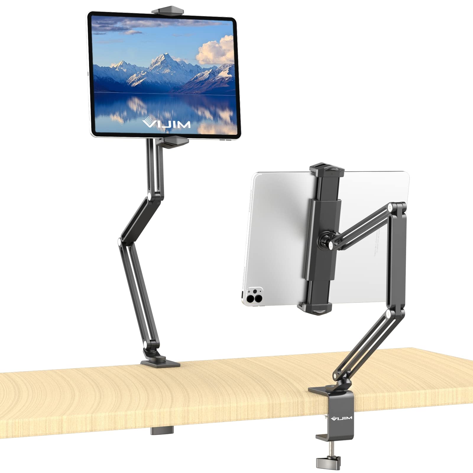 Adjustable Black Metal iPad Tablet Holder Stand for Bed & Desk - Overhead Mount Compatible with iPad Air, Pro, Mini, Surface Pro, iPhone & Android Tablets - Perfect for Reading, Watching & Video Calls