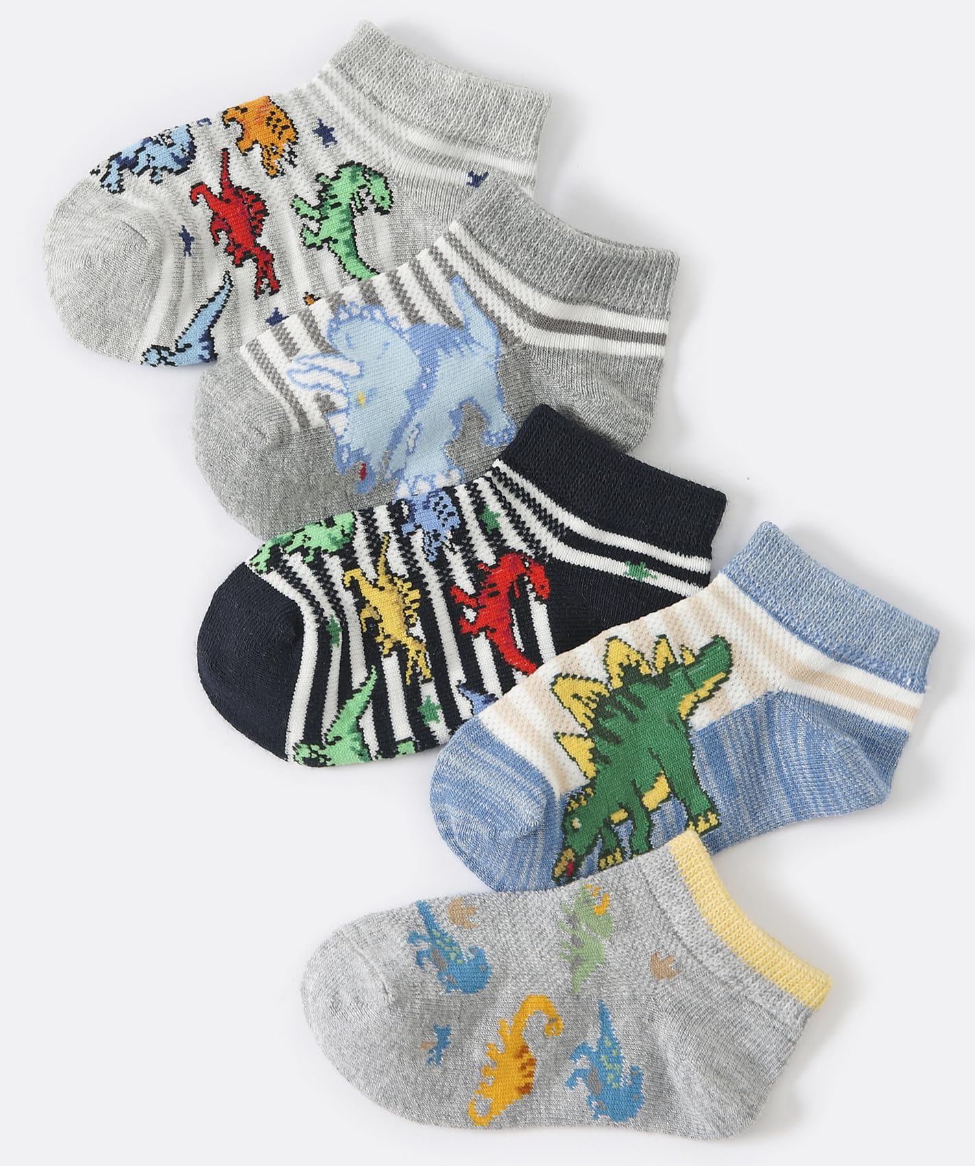 CHUNG Boys Cotton Ankle Socks 5/10 Pack - Low Cut Dinosaur Print Breathable Mesh Socks for Kids 2-9 Years - Lightweight School Running Sports Casual Socks for Everyday Wear & Playtime