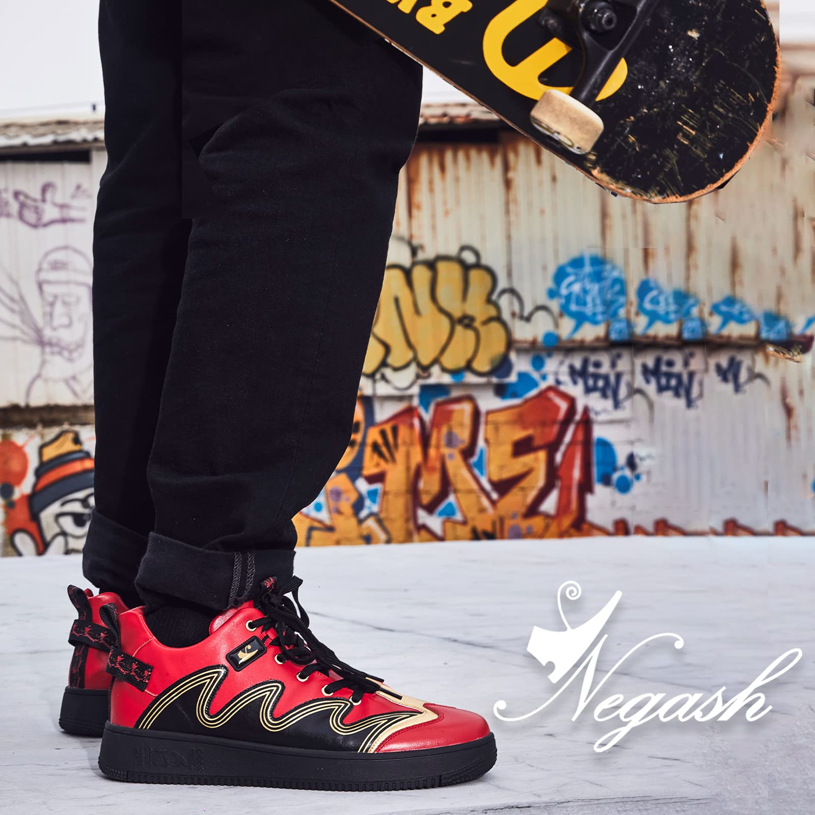 Negash Men's Fashion Sneakers - Low Top Leather Breathable Casual Skate Shoes for Men | Comfortable Walking & Streetwear Style