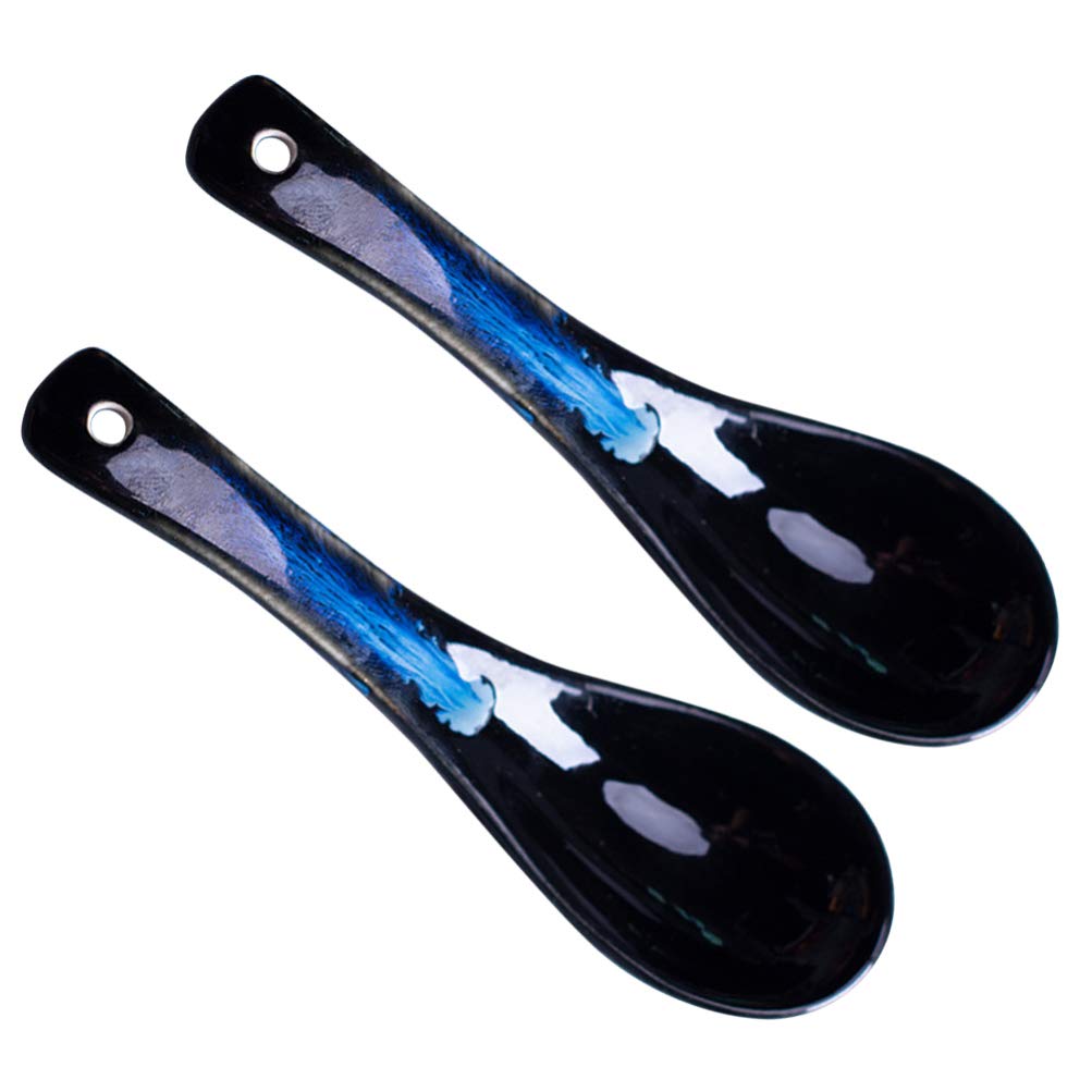 Premium 2-Pack Asian Chinese Won Ton Soup Spoons - Ceramic Ramen Noodle Spoons, Durable Melamine Soup Spoons for Home & Restaurant Use - Perfect for Pho, Ramen, Udon, and Asian Noodle Soups