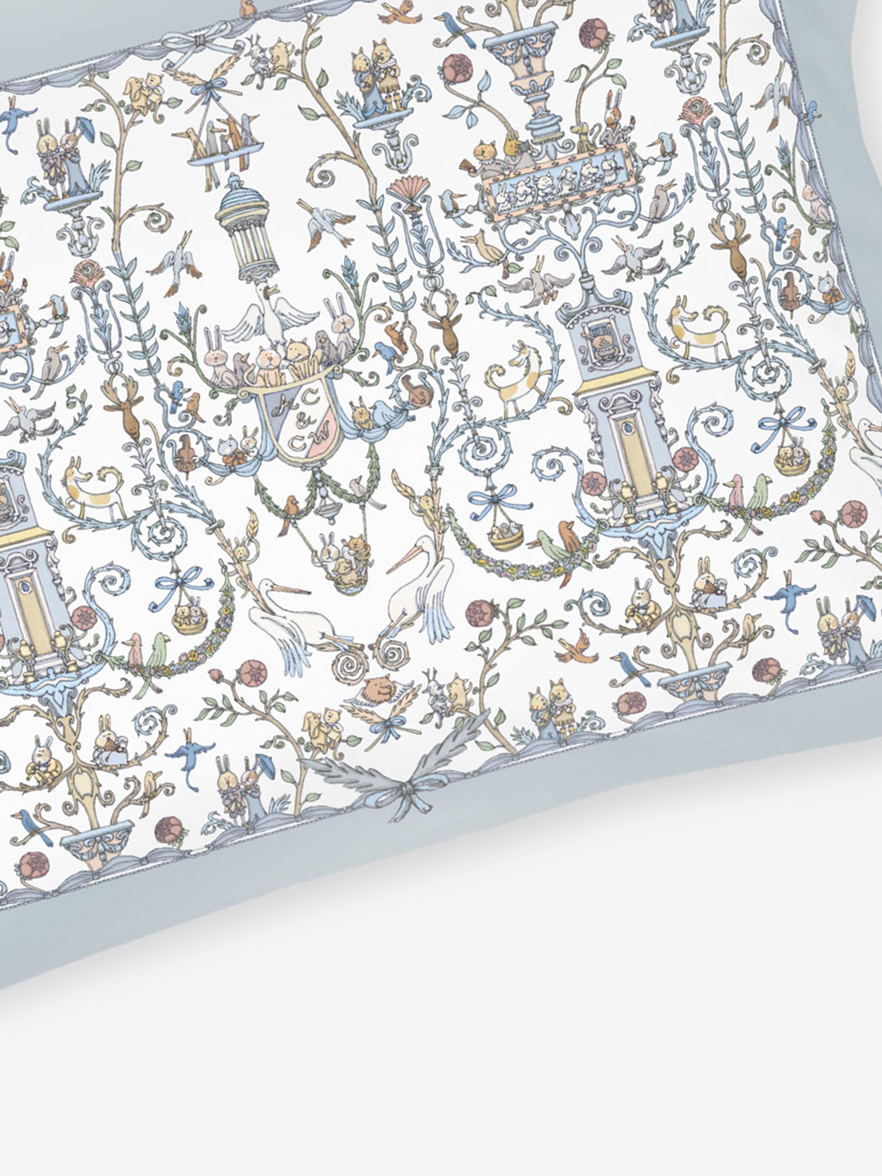 Atelier Choux & Caitlin Wilson Baby Satin Toile De Jouy Cushion Cover - Blue (40x30 cm) | Luxury Nursery Decor, Baby Shower Gift, French Chic Home Accessory