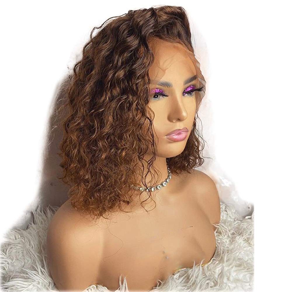 Brazilian Remy Human Hair Wig - Ombre Brown Curly 12 Inch, Glueless HD Transparent 13×4 Lace Front, #4/30 Colored, Preplucked Deep Part with Baby Hair, 150% Density for Black Women | Perfect for Daily Wear, Parties & Special Occasions