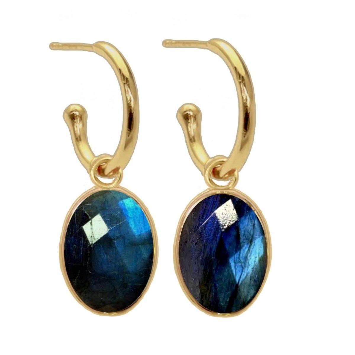 Laihas Iridescent Gold Labradorite Hoop Earrings for Women - Elegant Gemstone Jewelry for Party, Wedding & Everyday Wear