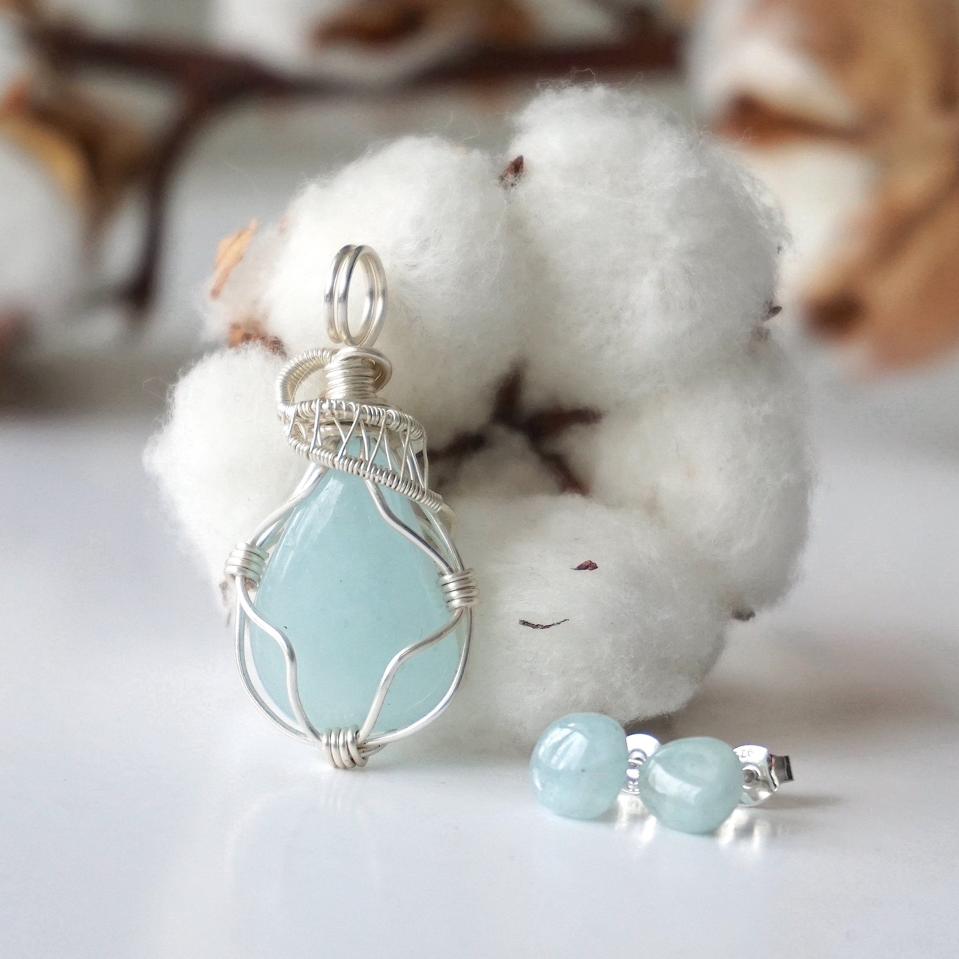 Elegant Aquamarine Jewelry Gift Set - Silver Plated Necklace & Earrings for Women | Perfect Birthday, Anniversary & Valentine's Day Present | Spa Day, Wedding & Special Occasion Accessories